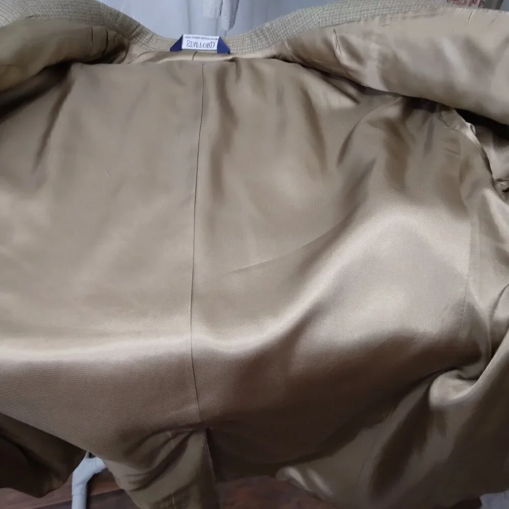 Stafford | Plaid Silk Wool Blazer Jacket Light Brown | Size 44R